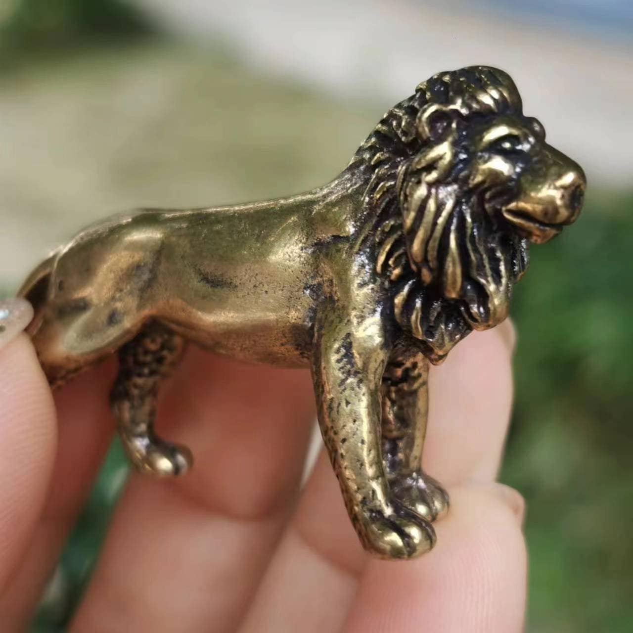 Mini Brass Lion Figurine Model Ornament Retro Animal Statue Home Table ...