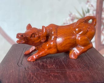 Natural Vintage Wood Wall Street Bull Sculpture, Home Decor Office Lucky Feng Shui Ornaments Art .
