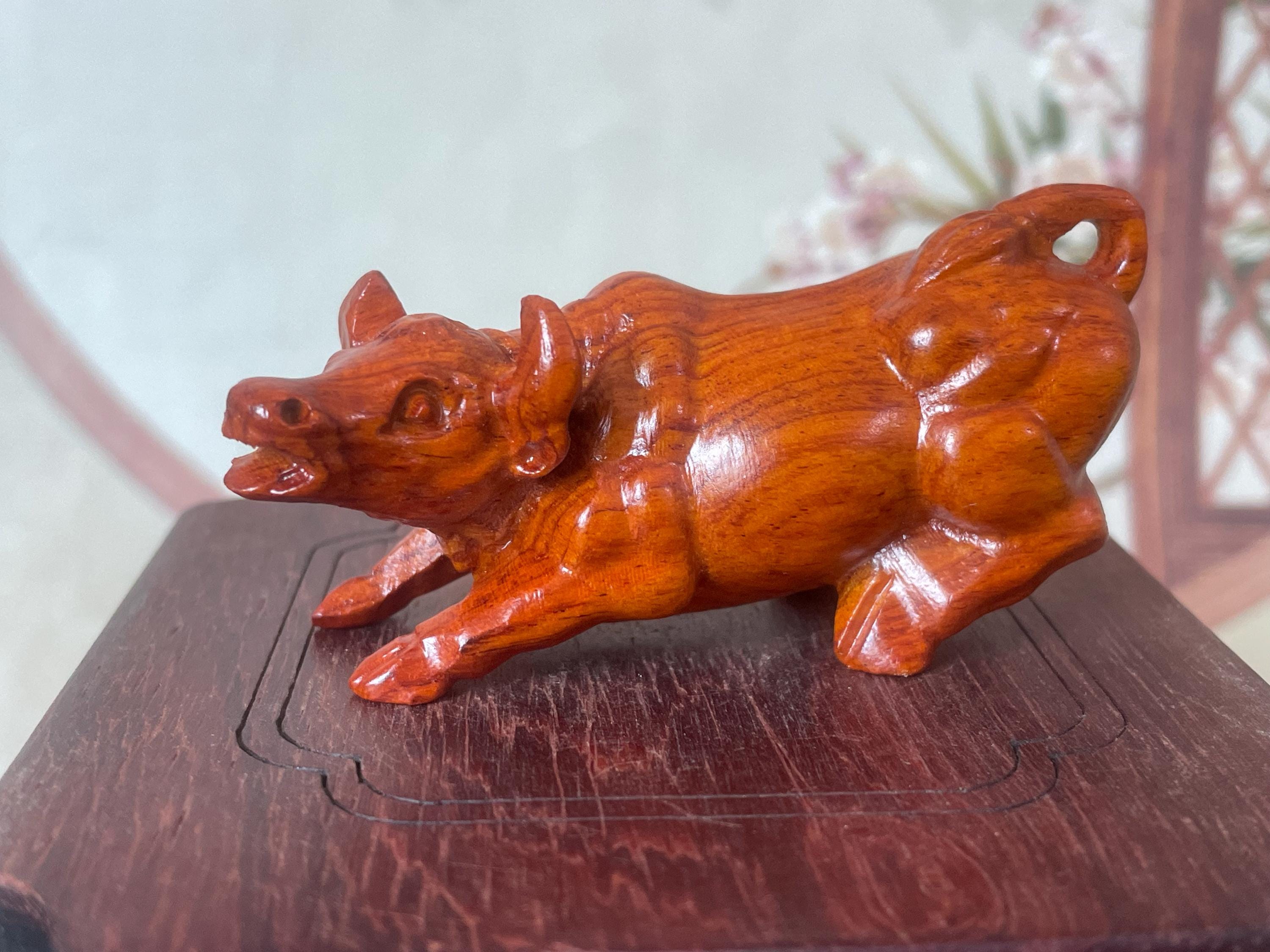 Natural Vintage Wood Wall Street Bull Sculpture, Home Decor Office
