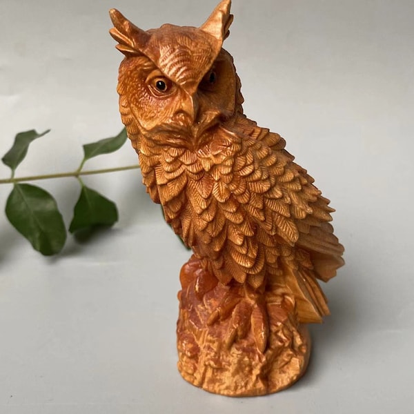 Figurine en bois faite main de hibou, décoration d'intérieur, sculpture en bois sculptée à la main, cadeau méditation, zen, décoration de voiture, animal porte-bonheur