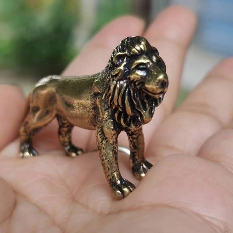 Mini Brass Lion Figurine Model Ornament Retro Animal Statue Home Table ...