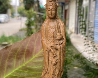 観音像 木彫り 菩薩 アンティーク 木彫り 僧侶 ヨガ 観音 ツゲ 仏教