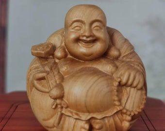 木彫り 僧侶　木製　仏像 仏像 木彫り 笑い仏 アンティーク 木彫り 僧侶 ヨガ 中国製 ツゲ 仏教