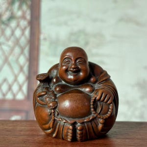 Tibet wood Happy Laugh Maitreya Buddha Wealth Statue,Brass Laughing Smiling Buddha Statue Budai Figure Buddhism Happiness God of Wealth 6688