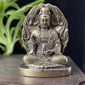 Mini Copper Buddha statue outdoor,Altar Bookshelf Desktop Brings Good Luck and Health Meditation Decor, Buddha  yoga art buddha decor MY1636