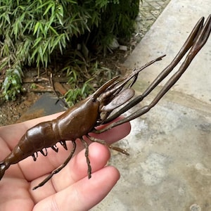 Copper Shrimp Figure Japanese Antique Vintage Patinated Metal Sea ...
