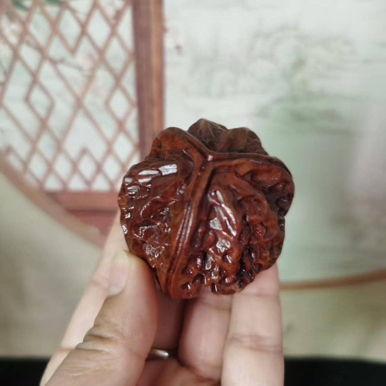 Pair Vintage Antique Natural Walnut Handles Relieve Baoding Balls ...