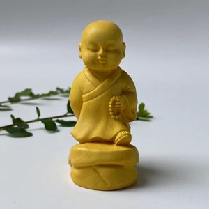 Wood carving Buddha Statue for Home Office Decor,little monk Buddha Figurine Ornaments Feng Shui Good Luck,Amitabha Idol in Meditation YYM42