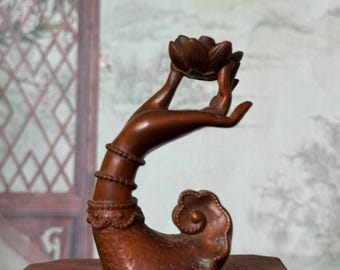 Tibet Wooden Buddha Hand statue, Vintage Hand Carved Wood Incense  Holder decor, Meditation Zen Decor, car decor wood carving Collectible 66