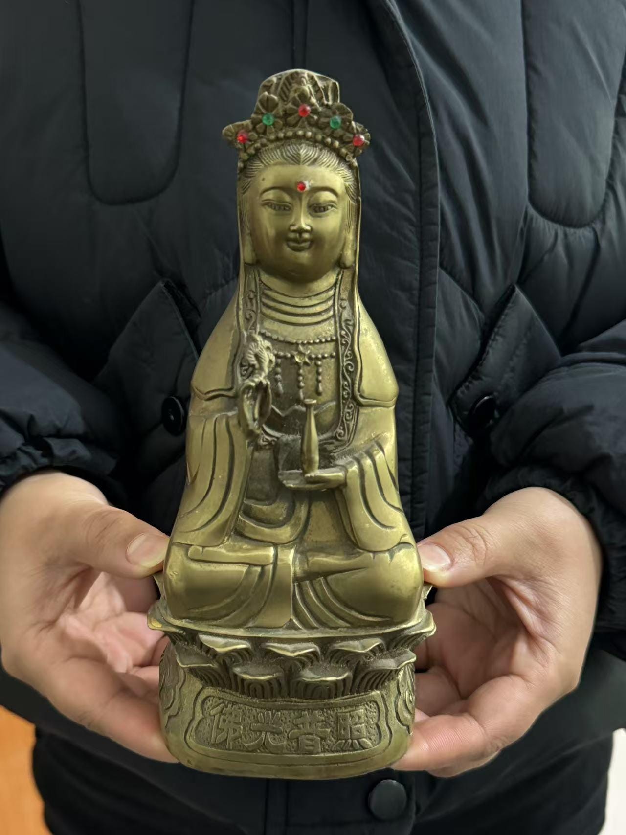 ヴィンテージ銅製観音菩薩像 観音菩薩座像 観音菩薩 慈悲の女神