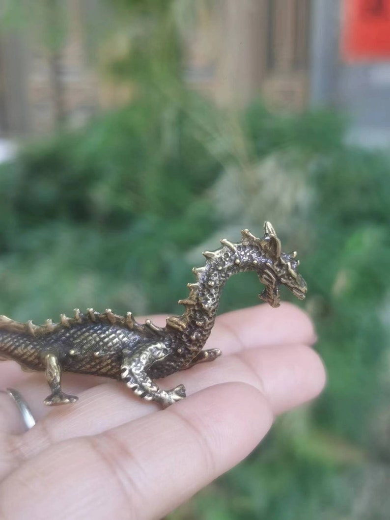Mini Brass Dragon Statue Magical and Noble Copper Azure Dragon Figurine ...