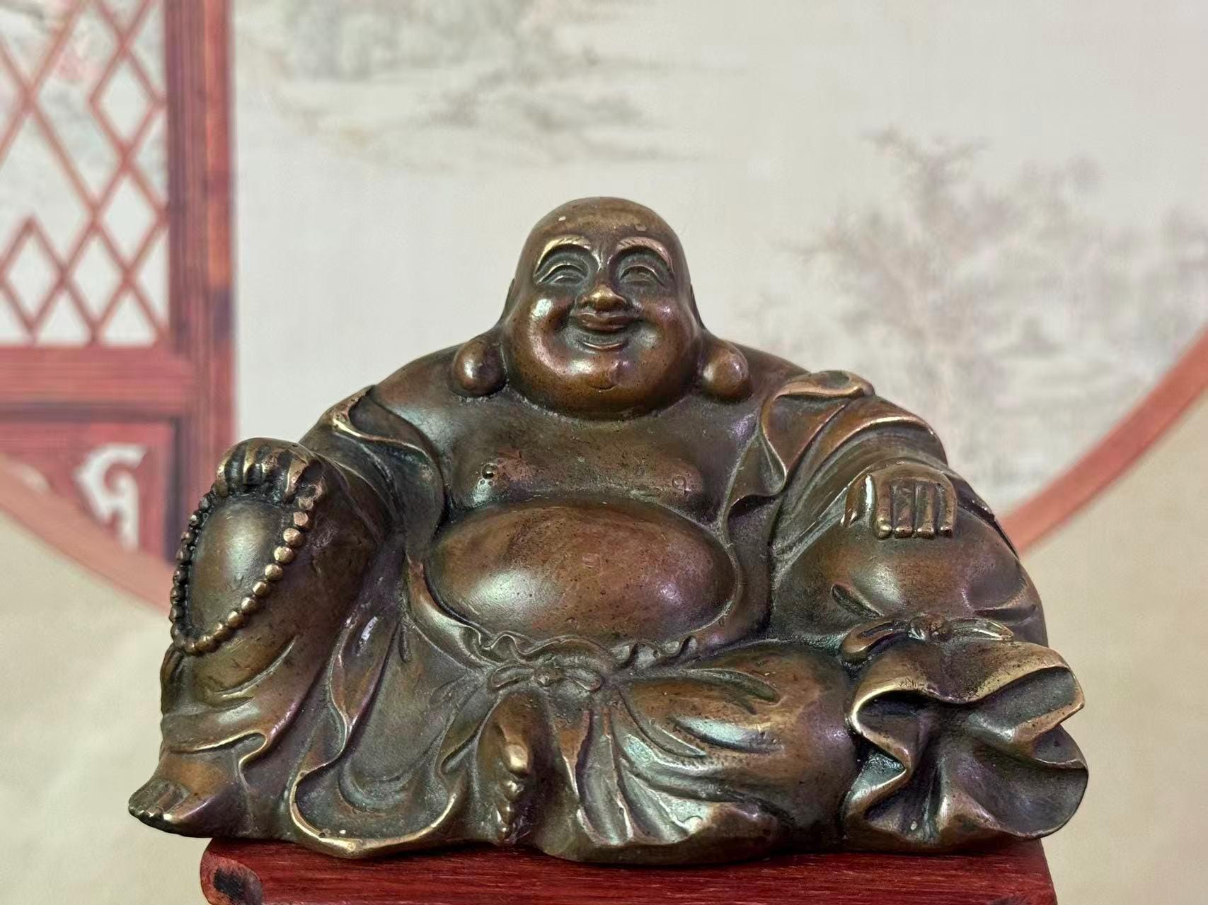 中国銅製 幸せに笑う弥勒仏像、チベットの笑う太った仏像、仏教寺院の