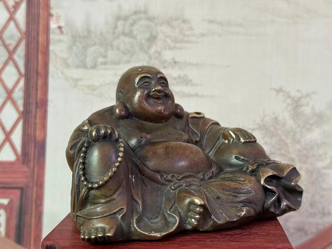 中国銅製 幸せに笑う弥勒仏像、チベットの笑う太った仏像、仏教寺院の