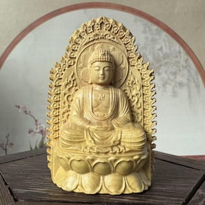 Wood carving Meditating Buddha Mini Pocket Buddha Peace Zen Bodhisattva Tibetan Buddhism Tathagata Miniature Amitabha Idol in Meditation M18