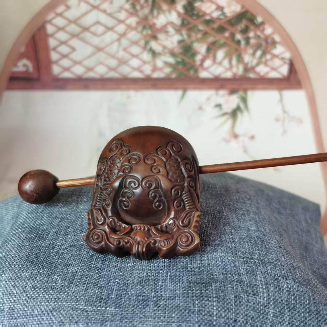 Natural Retro Wooden Muyu Mokugyo Buddhist Monk Instrument Drum Fish ...
