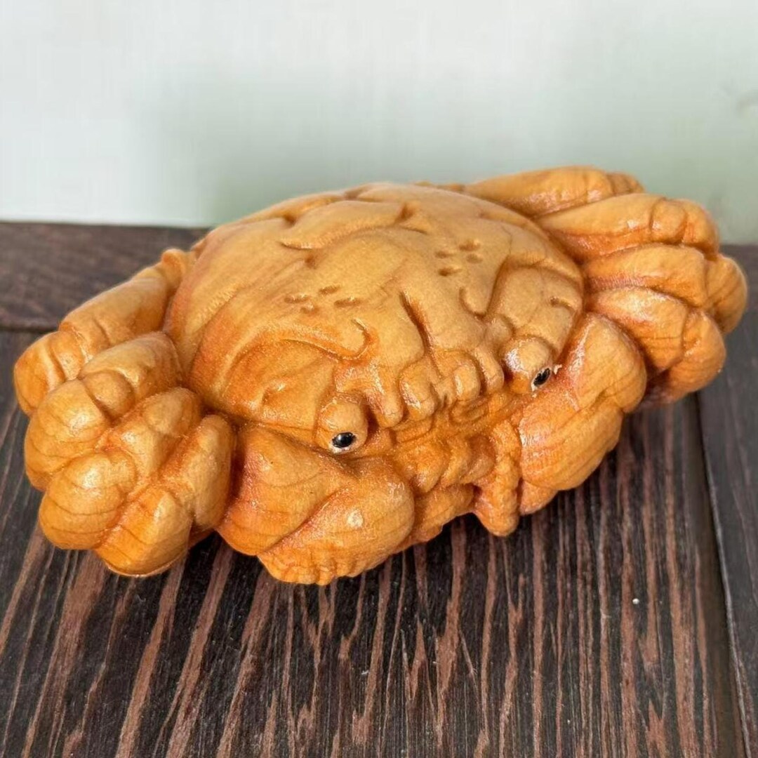 木製カニの彫刻 Yahoo!オークション - CT4852 稀少 木彫りの蟹 カニ 木製 置物