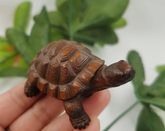 Figura de animal coleccionable de tortuga de madera tallada a mano hecha a mano para riqueza, éxito saludable, adornos decorativos para el hogar y la oficina, decoración Feng Shui.