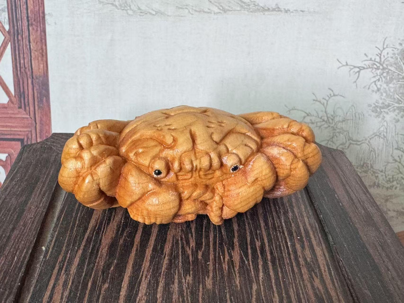 手作りの木彫り工芸品カニ装飾置物彫刻アートワークファミリーオフィス