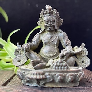 Mini Yellow Jambhala Buddha Statue Tibetan Buddhism Tantric God of Wealth Deity Mala Bodhisattva Hindu Praying Meditation buddhist blessings