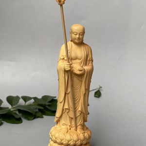 Wood Ksitigarbha Bodhisattva Standing Posture Dizang pusa wood carving Statue Tibetan Buddhism Buddha jizo Monk Tangseng Pocket Buddha MMY31