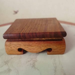 Retro Wood Footed Square Base Display Stand Holds Vase Base, Sandal Wood VTG Antique Holder, Asian Oriental Brown Wood Plant Jar Display