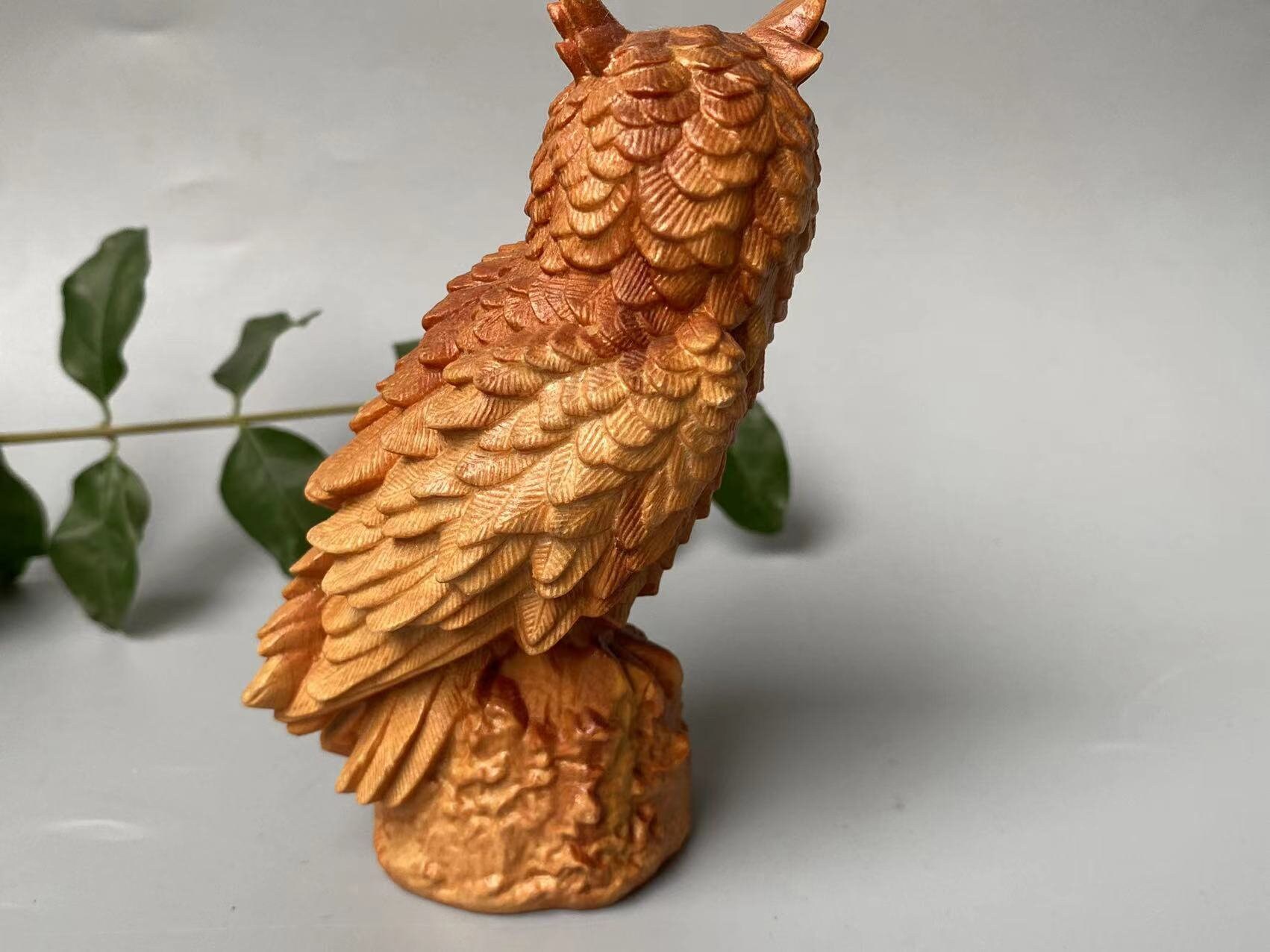 Wooden Handmade Owl Statue Figurine Art Home Decor Wood Sculpture Hand Carved Decoration Gift