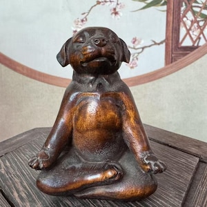 Handmade Wooden Carving Craft dog Decorative Figurine Sculpture Artwork Collected in Family Office and LivingRoom wood indoor dog  sculpture