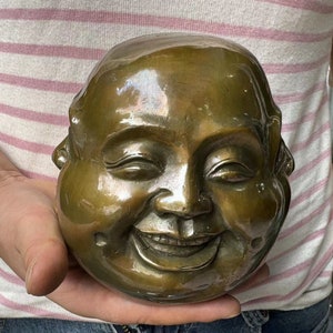 Vintage Copper Four Faces Buddha Head Sculpture   Happy Laugh Maitreya Buddha Head Statue Copper Four Pleasure Anger Sorrow Joy Decor  MY131