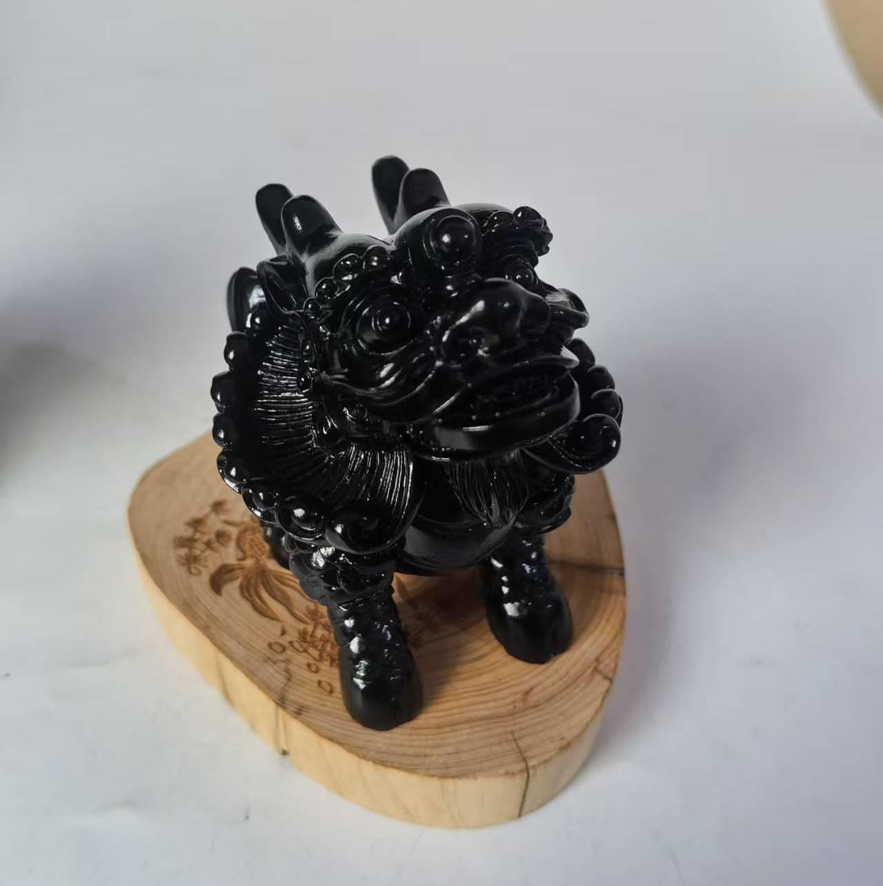 Kirin Statue, Black Obsidian Pixiu Carving, Root Chakra Obsidian