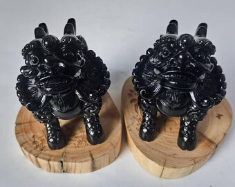 Kirin Statue, Black Obsidian Pixiu Carving, Root Chakra Obsidian