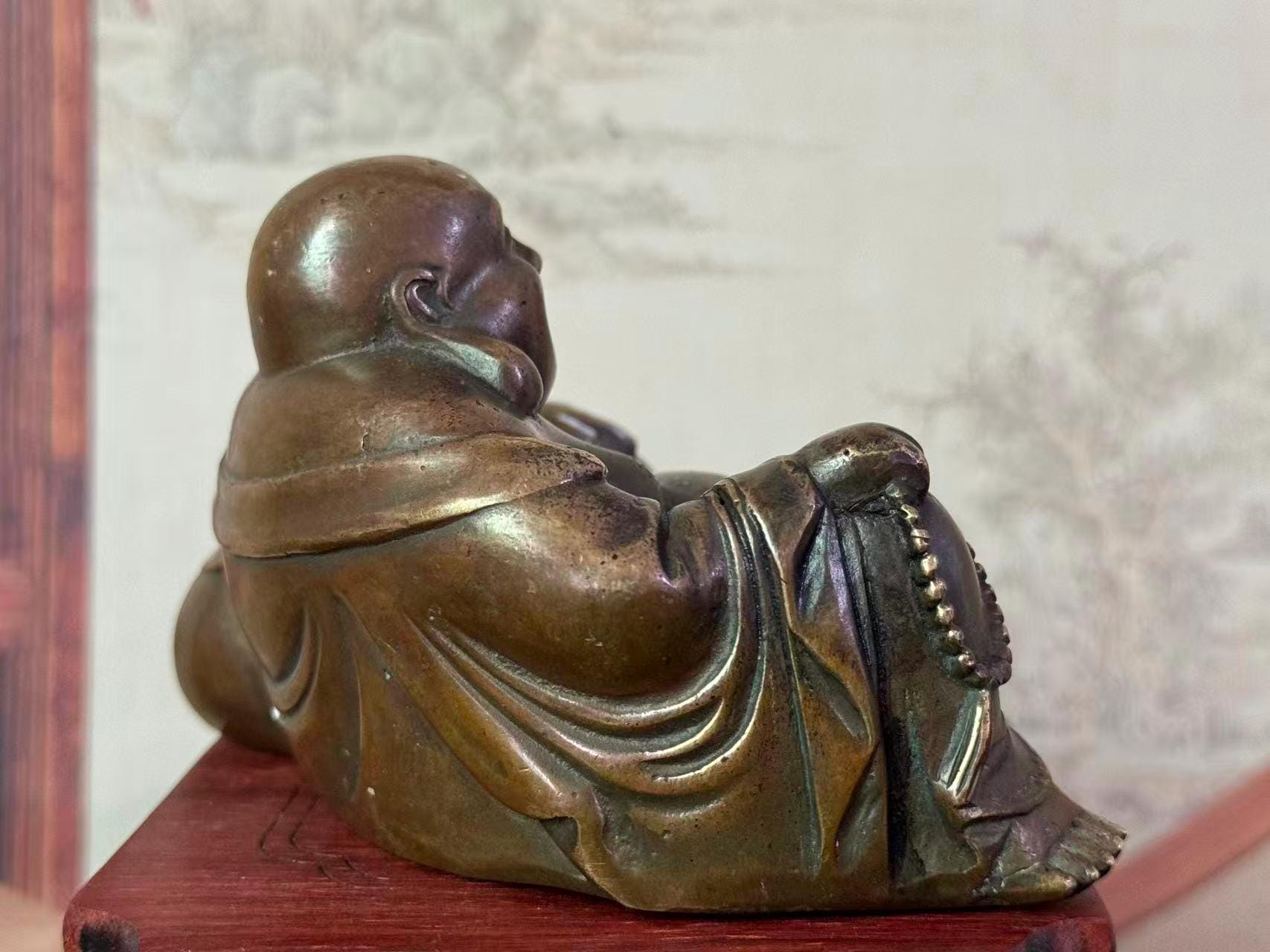 中国銅製 幸せに笑う弥勒仏像、チベットの笑う太った仏像、仏教寺院の