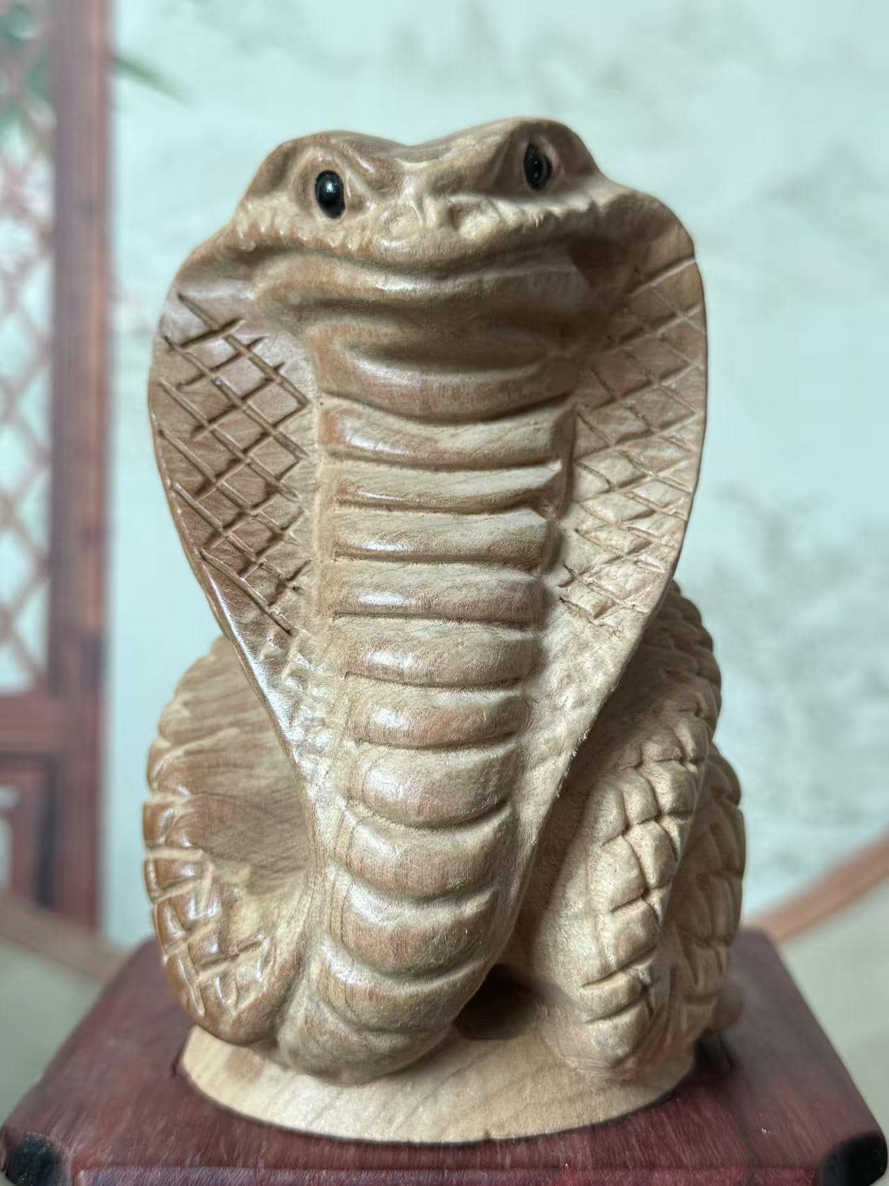 Vintage Hand Carved Wood Snake Statue Miniature,feng Shui Boxwood