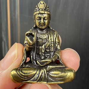 2 PCS Vintage Copper Guanyin Bodhisattva statue Goddess of Avalokitesvara Seated ornaments Guan Yin Bodhisattva Goddess of Compassion MY1456