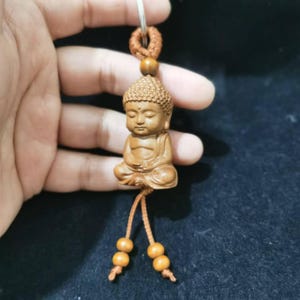 Tibet wood Small buddha statue, Hand Carved wood carving Meditation, Zen ,car decor,key chain pendant ,happy Buddha statue Feng shui decor .