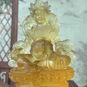 Tiebt Liuli Glass Crystal Buddha Statue Coloured glaze Shakyamuni Figure,Nepal buddhism Yellow God of Wealth Buddha Amitabha Figurine temple