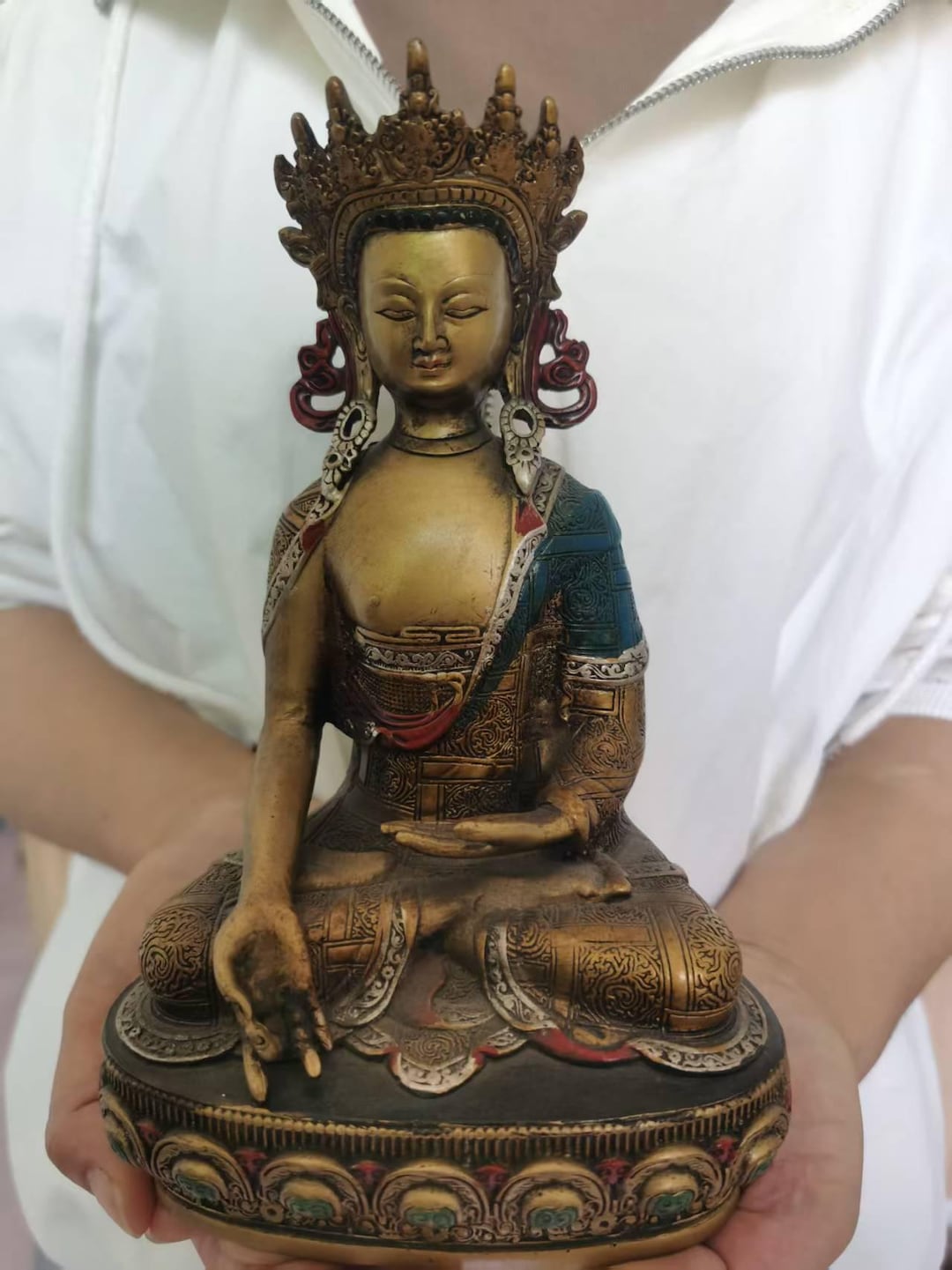 風水銅製チベット仏像釈迦牟尼仏像、室内装飾、禅風水の装飾