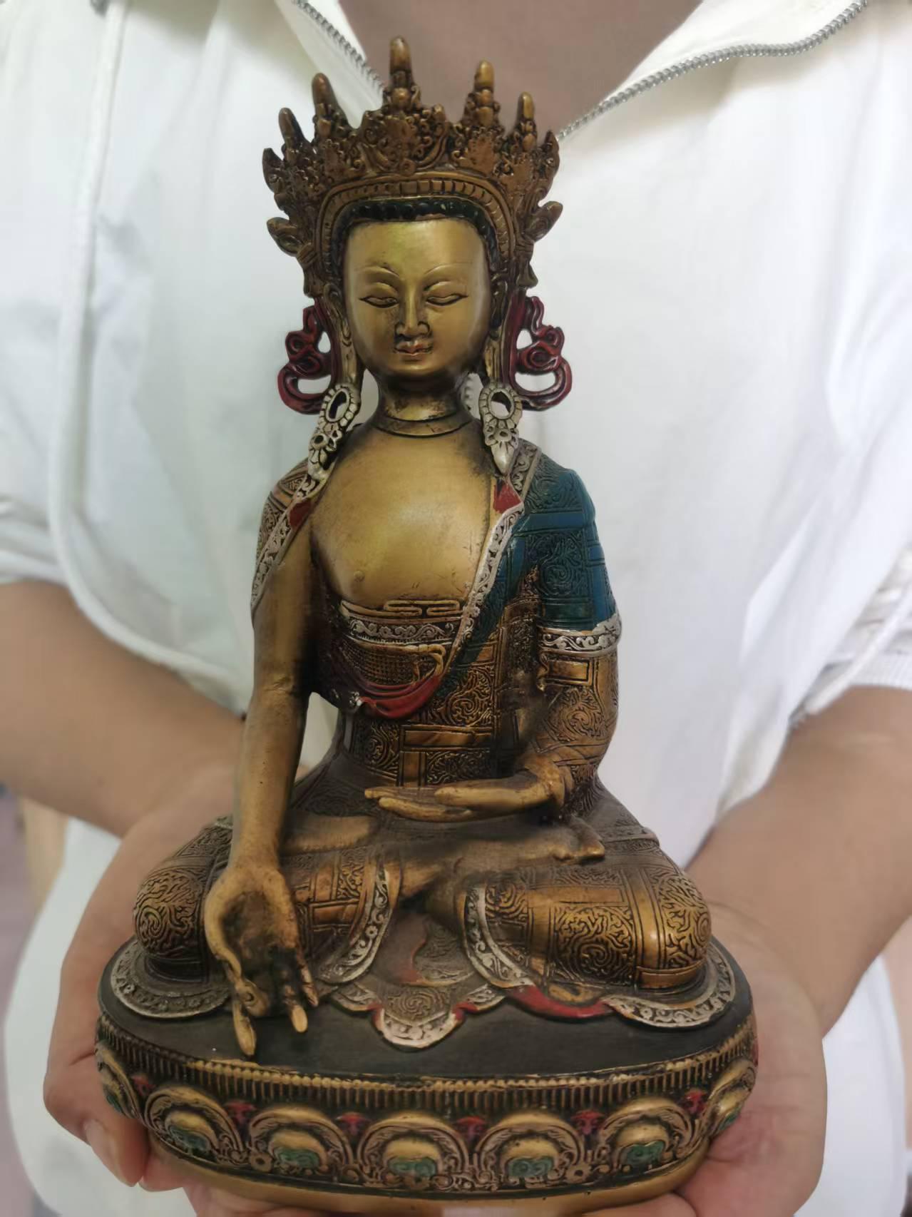 風水銅製チベット仏像釈迦牟尼仏像、室内装飾、禅風水の装飾