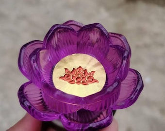 Purple Glass golden lotus lamp table candlestick Buddha ghee candle lamp table,Buddha Yoga Crystal Candle Holder Lotus Meditation Home Decor