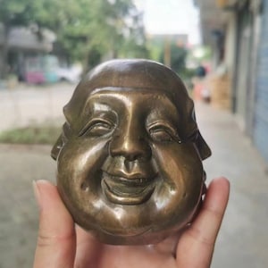 Exquisite Four Faces Buddha Head Sculpture Vintage Copper Happy Laugh Maitreya Buddha Head Statue decorCopper Four Pleasure Anger Sorrow Joy