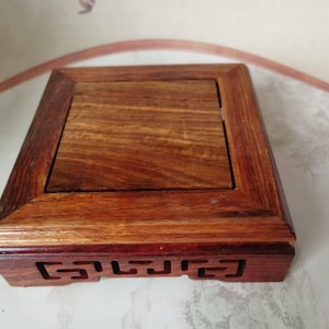 Natural Wood Footed Square Base Display Stand Holds Vase Base, Asian Oriental Brown Wood Plant Jar Display ,Sandal Wood Retro Antique Holder