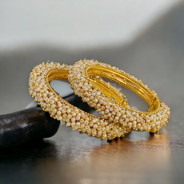 Indian pearl bangles/Clustered pearl bangle kada/Openable kada bangle/Gutapusallu Jewelry/South Indian jewelry/Indian wedding jewelry/Temple
