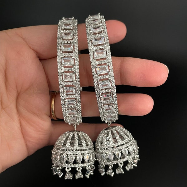 American diamond Jhumka bangle/Silver AD bangles/statement bangles/Indian bangles/Indian bangle bracelet/Bollywood jewelry/Pakistani/Chuda.