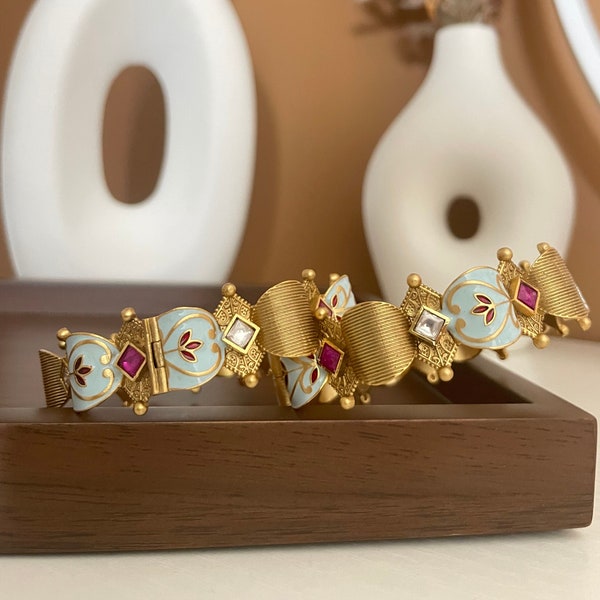 Gold Meenakari Kada Bangle/ Blue & pink Indian bangle bracelet/Openable Kada patla/Indian Wedding jewelry/Designer bangle set/ Brass bangles