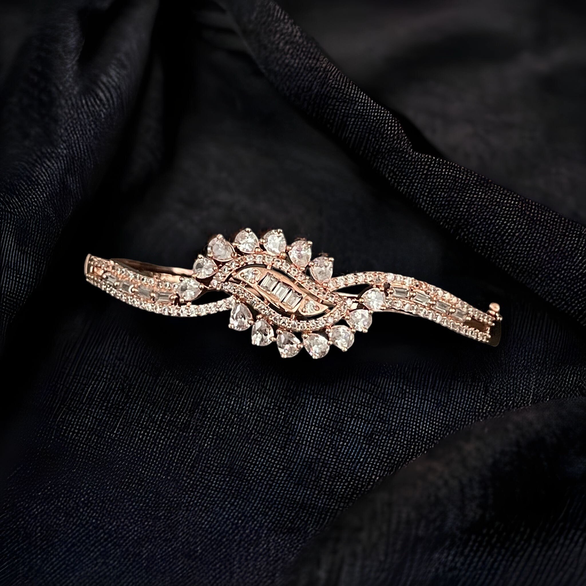 American diamond & cubic zirconium Kada bracelet/Rose gold openable Kada/Rose gold jewelry/Indian Bollywood jewelry/Pakistani/Gift for her