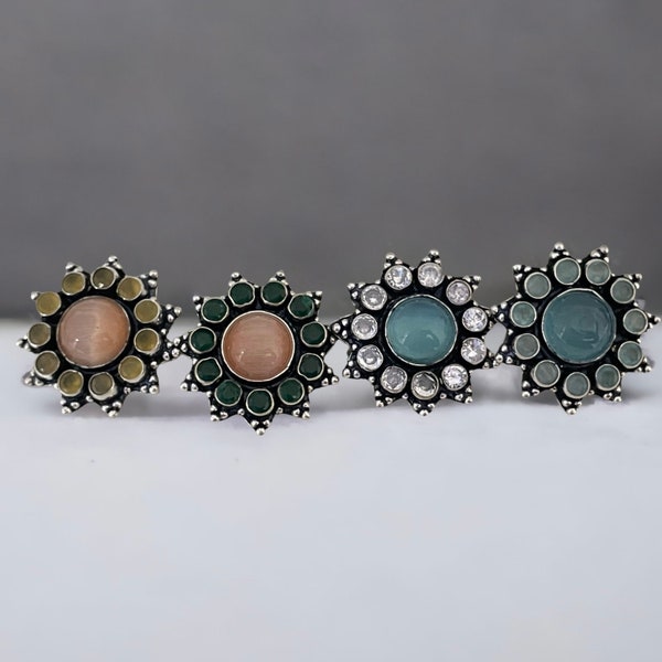 Oxidize statement ring/Stone rings/Tribal jewelry/Adjustable finger ring/Antique silver flower shape ring/Afghani jewelry/Indian jewelry