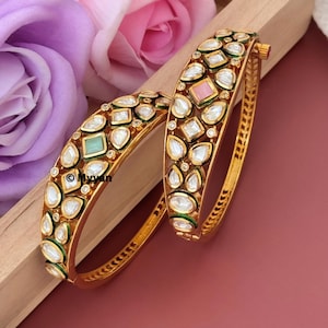 Pulseira de abertura Jadau Kundan/Pulseira AC Kundan de qualidade premium/Pulseira Kundan de ouro/Joias de Bollywood/Joias de casamento/Pulseiras indianas