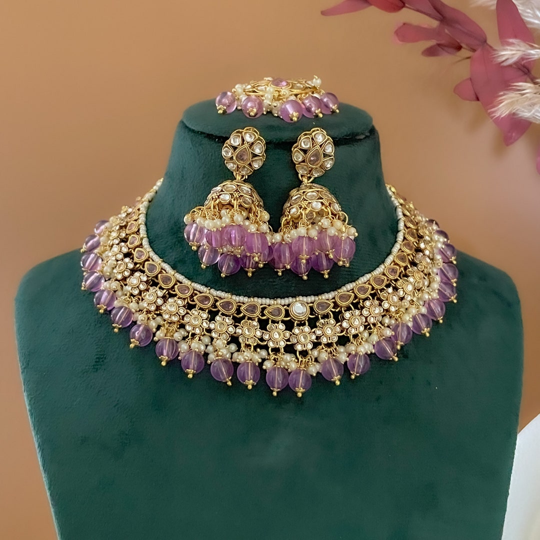 Joban Fashion Purple Kundan Work Necklace Set main image 1