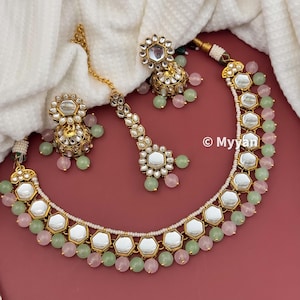 Delicate kundan necklace/single line kundan jewelry set/kundan mala/Bollywood jewelry/kids necklace/wedding jewelry/Gift for her