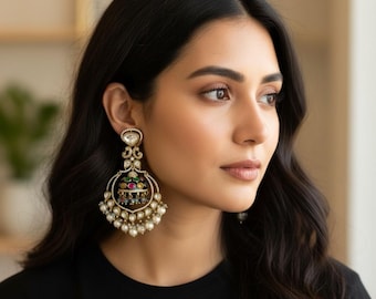 Fine moissanite polki chandbali jhumka/Sabyasachi inspired Indian jewelry/ Statement bridal earrings