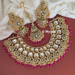 Premium quality kundan necklace/Heavy kundan bridal necklace with earring and mangtika/statement jewelry/ wedding jewelry/Desi wedding